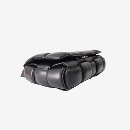 Bottega Veneta Padded Cassette Bag in Black Lambskin Leather with Silver Hardware