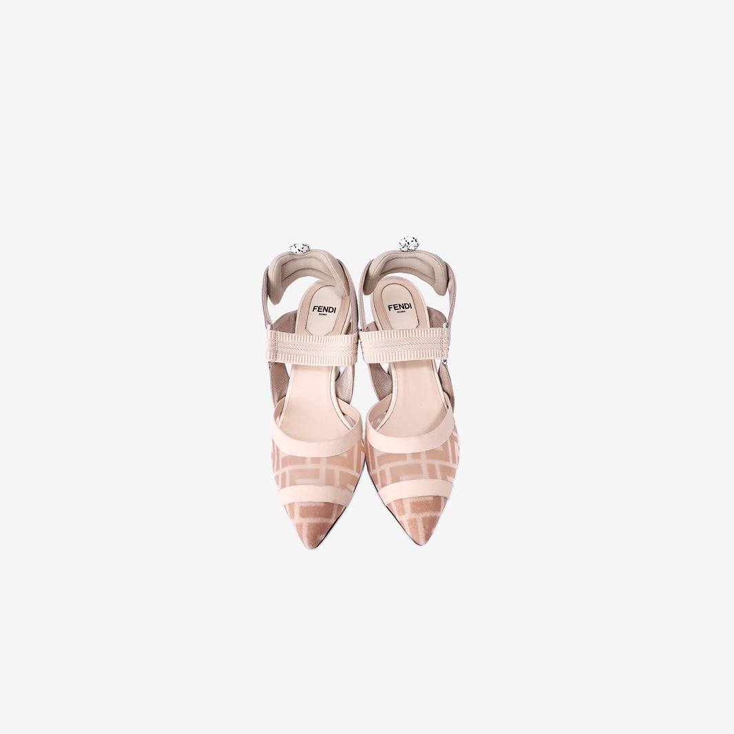 Fendi Colibrì Slingback Pumps in Nude & Pink FF-Motif Mesh (Size 38.5)
