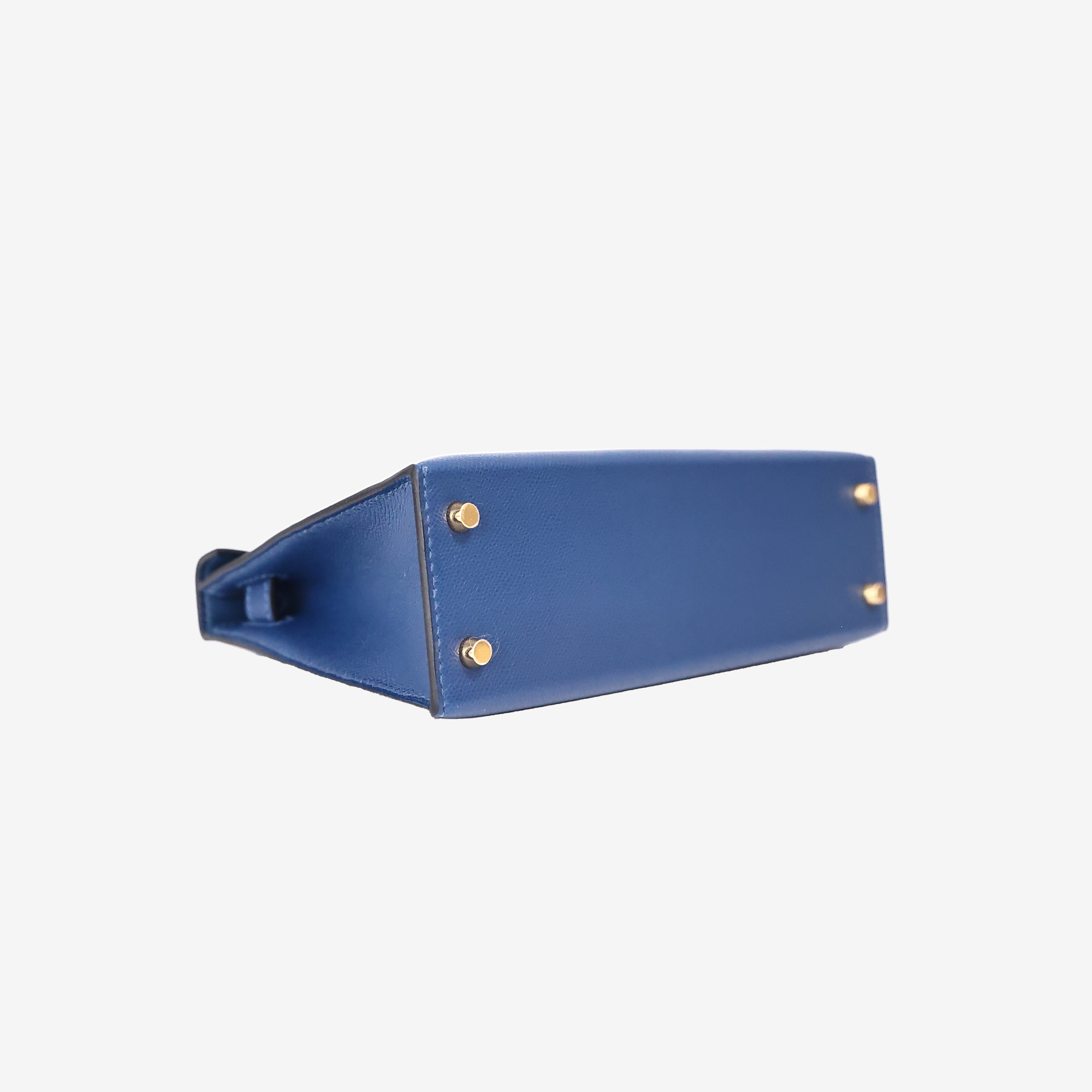 Hermès Mini Kelly II in Deep Blue Madame Leather with Gold Hardware bottom side view