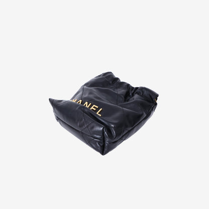 Chanel 22 Mini Bag in Black Lambskin Leather with Gold Hardware