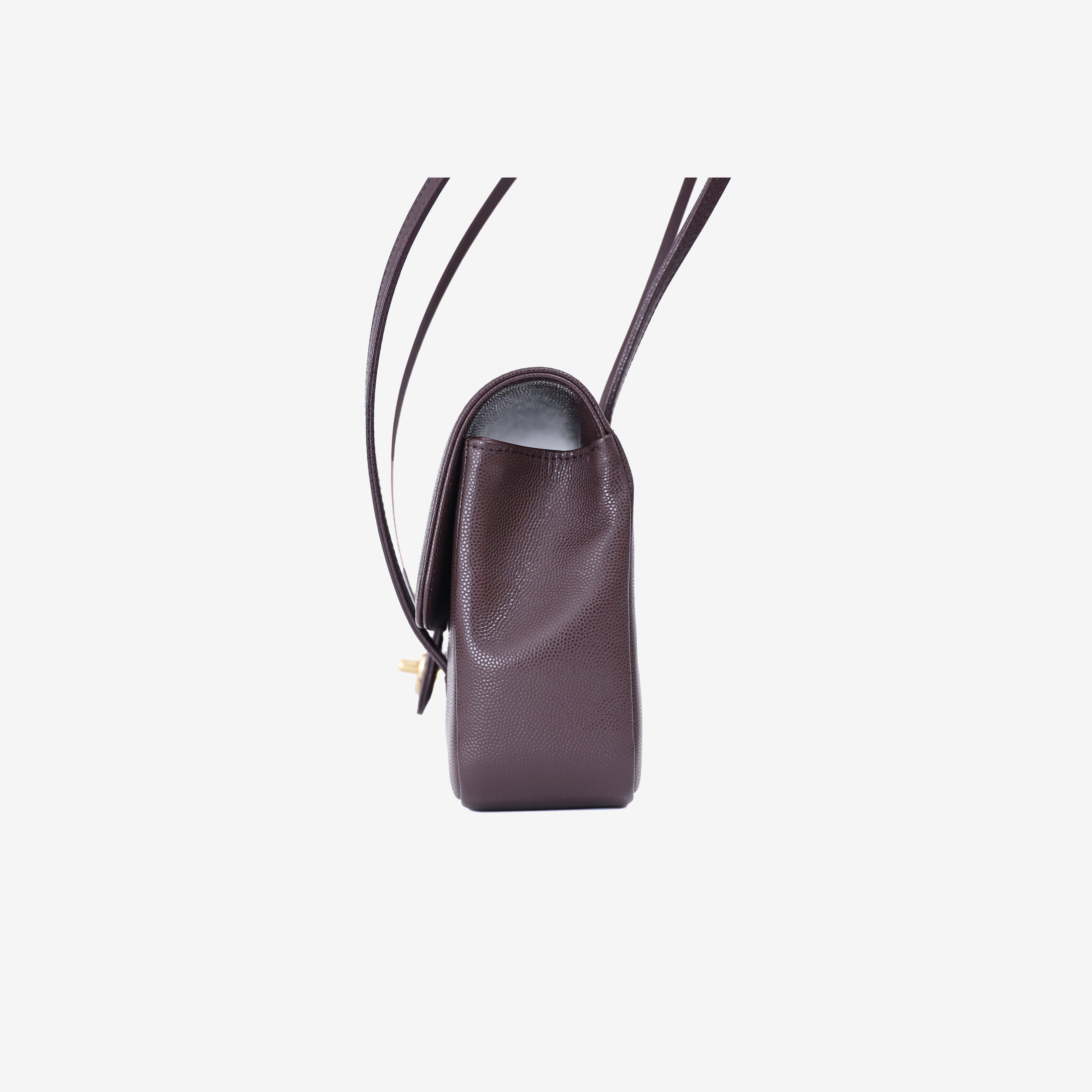 Chanel 26P Preppy Flap Small Bag in Brown Calfskin Leather with Gold Hardware side view