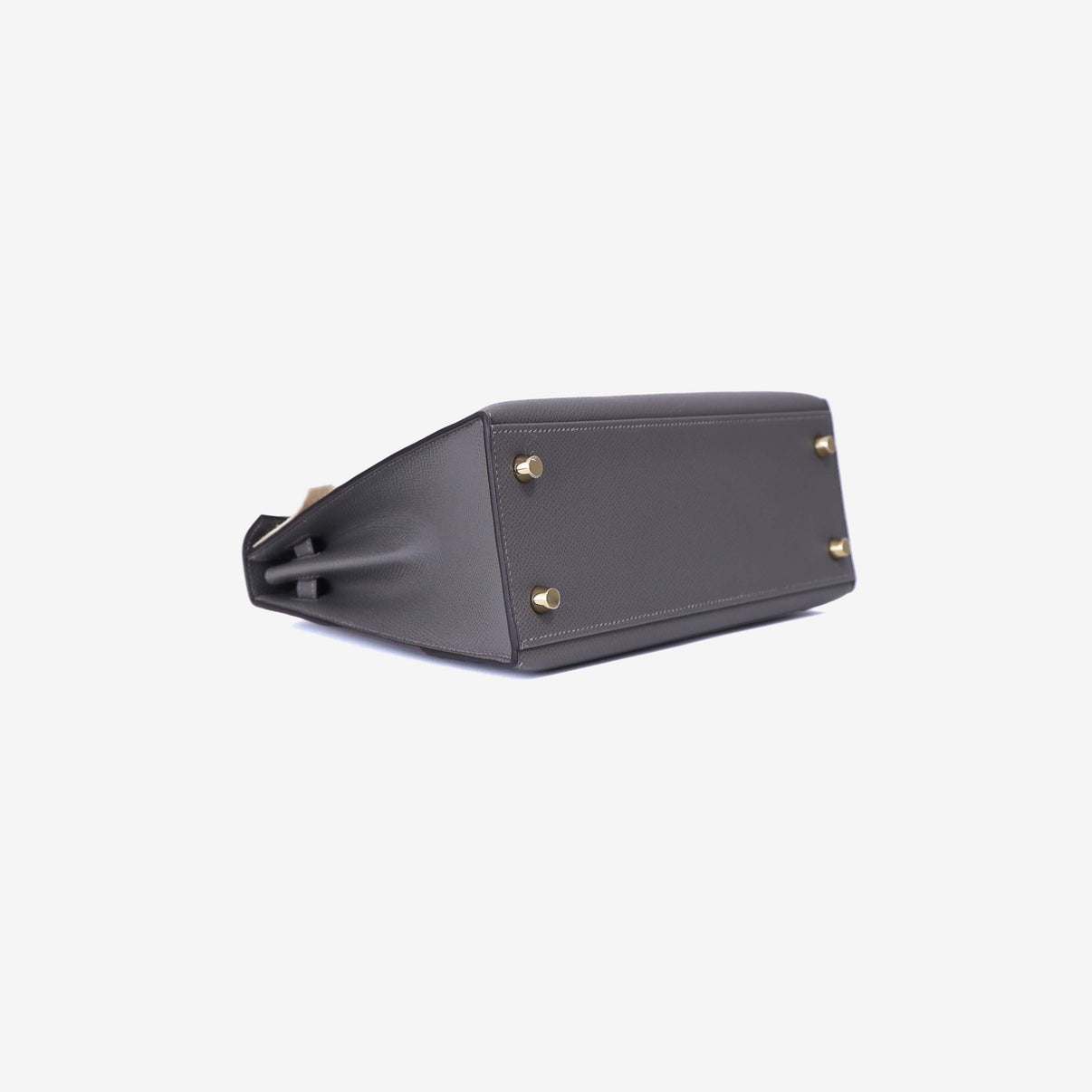 Hermès Kelly 25 in Gris Meyer Epsom Leather with Gold Hardware bottom side view