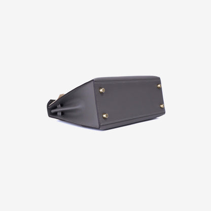 Hermès Kelly 25 in Gris Meyer Epsom Leather with Gold Hardware bottom side view