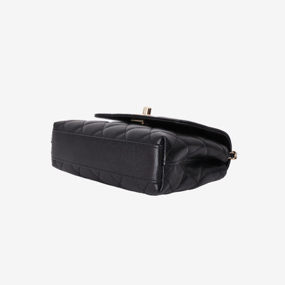 Chanel Mini Coco Handle in Black Caviar Leather with Gold Hardware and Burgundy Lizard-Embossed Top Handle