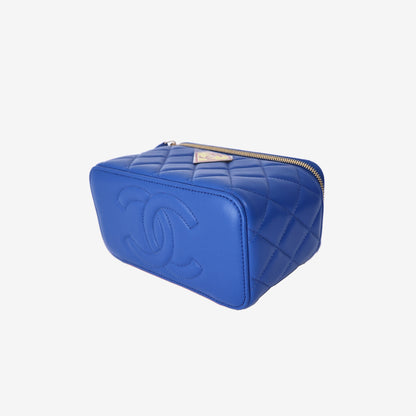 Chanel 26A Matthieu Blazy Superman x DC Vanity with Chain in Blue Quilted Lambskin with Yellow Enamel Logo Shield (Contact to Enquire)
