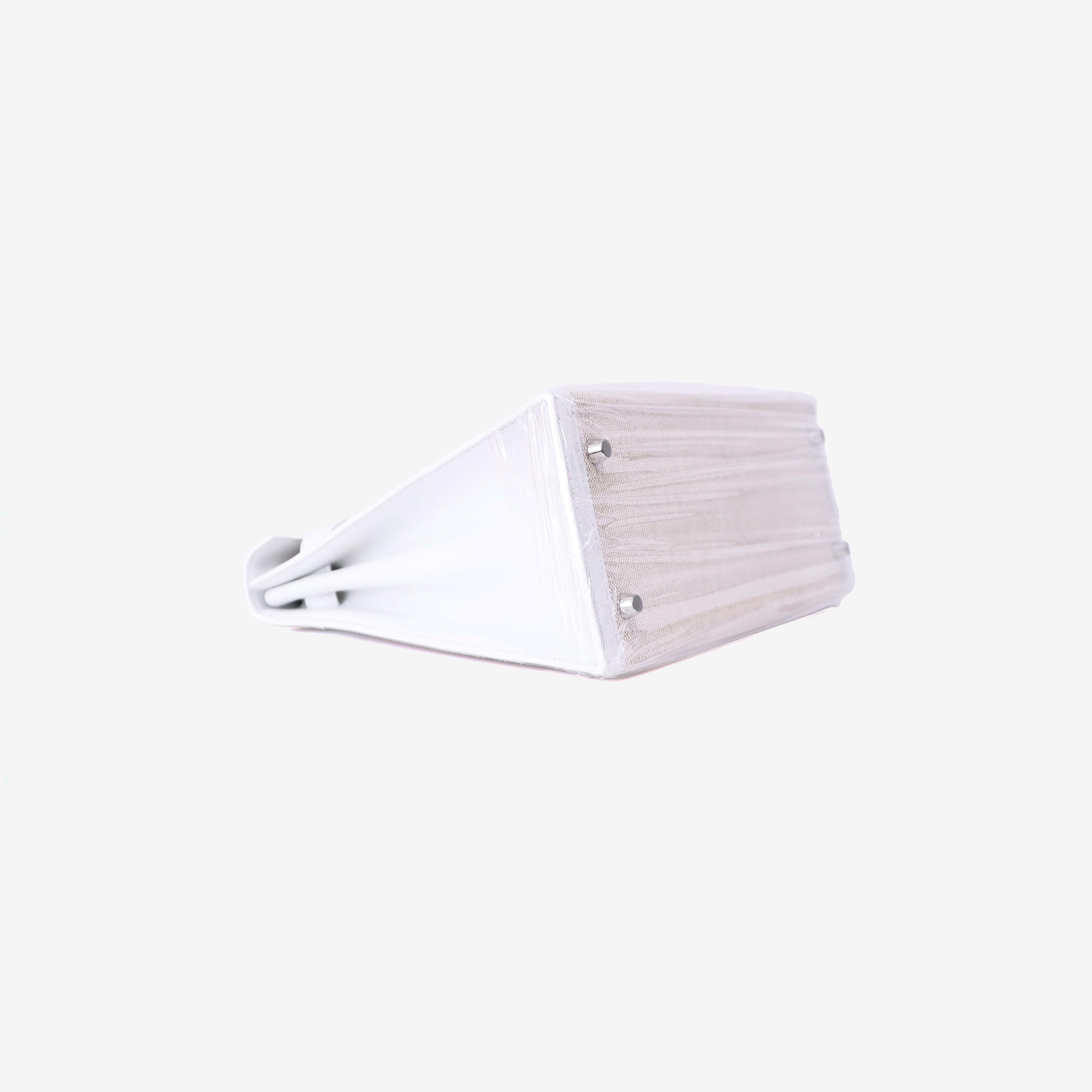 Hermès Kelly 28 in Blanc Canvas with Leather Trim with Palladium Hardware bottom side view