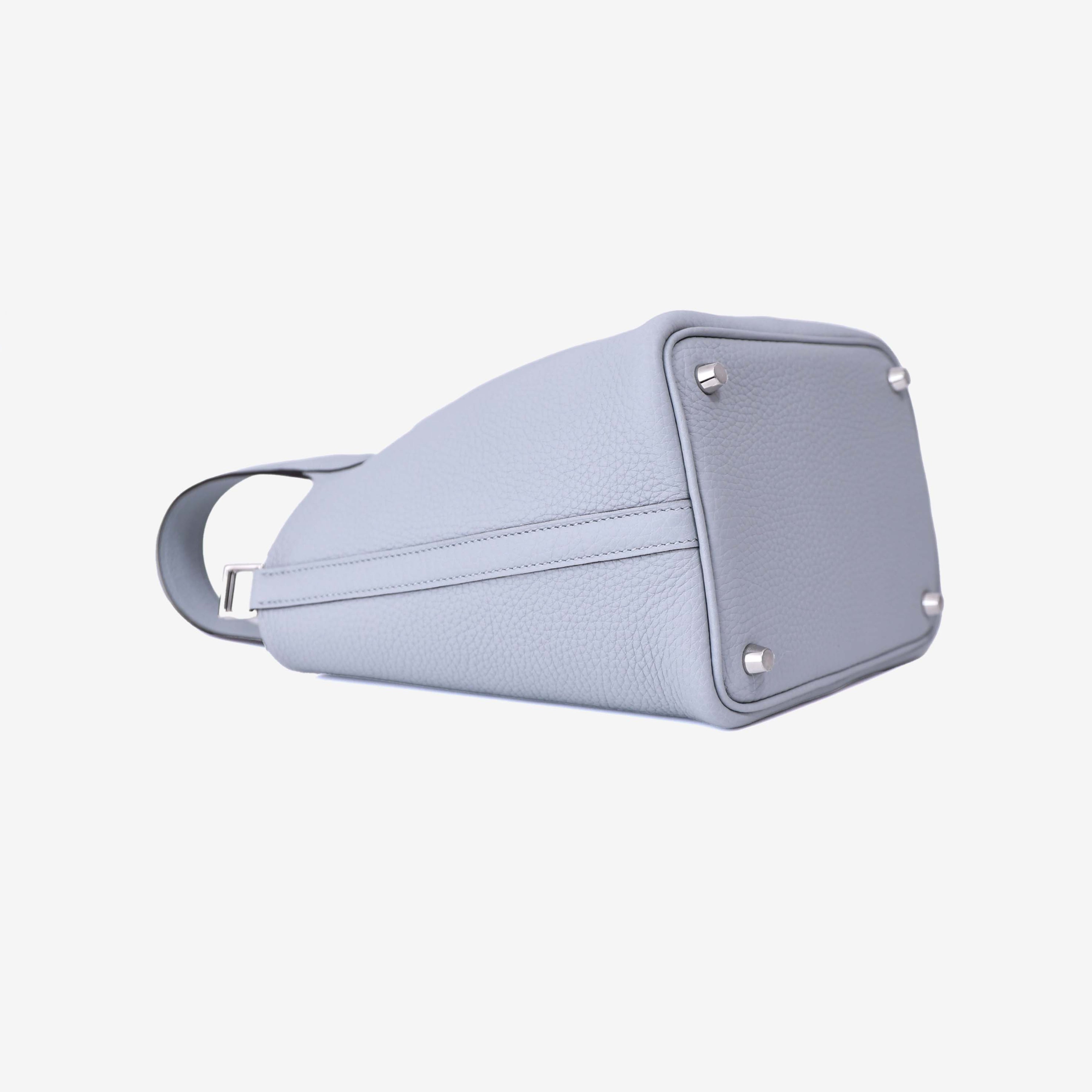 Hermès Picotin 18 in Bleu Glacier Clemence Leather with Palladium Hardware bottom side view