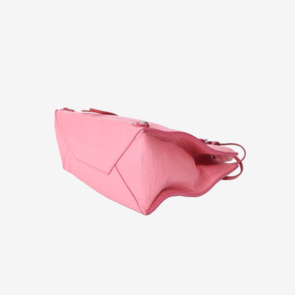 Balenciaga Papier Mini Glitter Distressed Lambskin Top Handle Crossbody Bag in Pink with Silver Hardware
