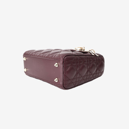 Christian Dior Lady Dior Small Bag in Burgundy Leather with Gold Hardware