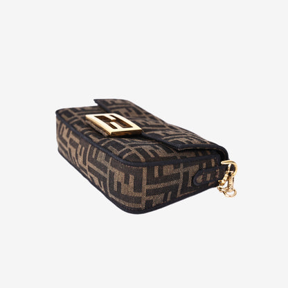 Fendi Mini Baguette Bag in Brown Zucca FF Jacquard Canvas with Gold Hardware