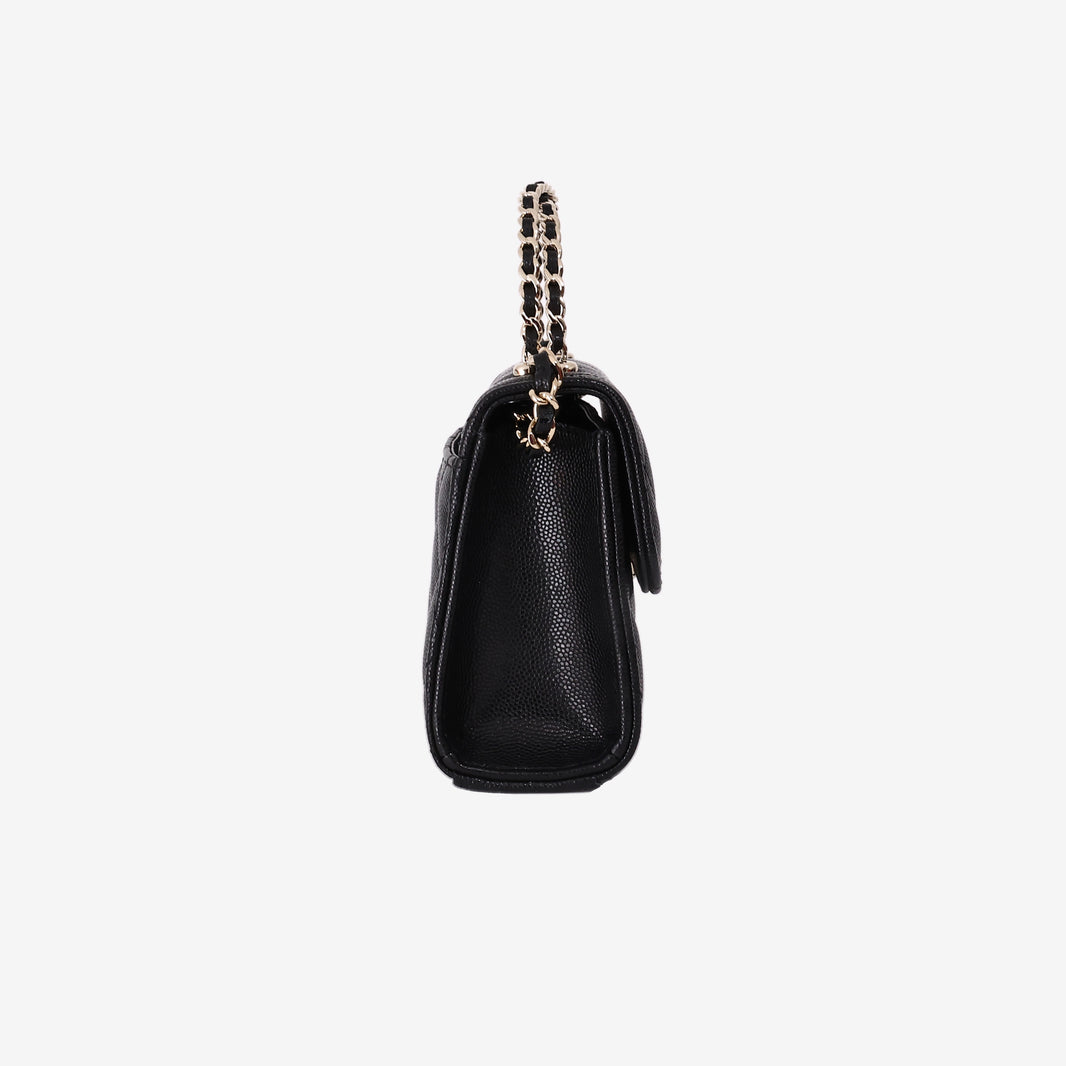 Chanel Double Chain Top Handle Flap in Black Caviar Leather with Gold Hardware