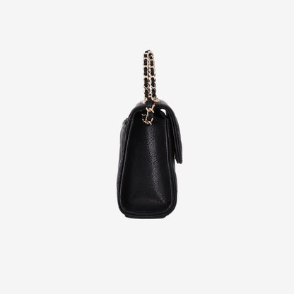 Chanel Double Chain Top Handle Flap in Black Caviar Leather with Gold Hardware