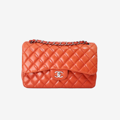 Chanel Jumbo Classic Flap Bag in Orange Lambskin Leather with Silver Hardware (Contact to Enquire)