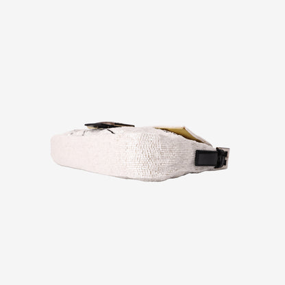 Fendi Beaded Scribble Baguette Shoulder Bag in White/Black with Silver-Tone Hardware