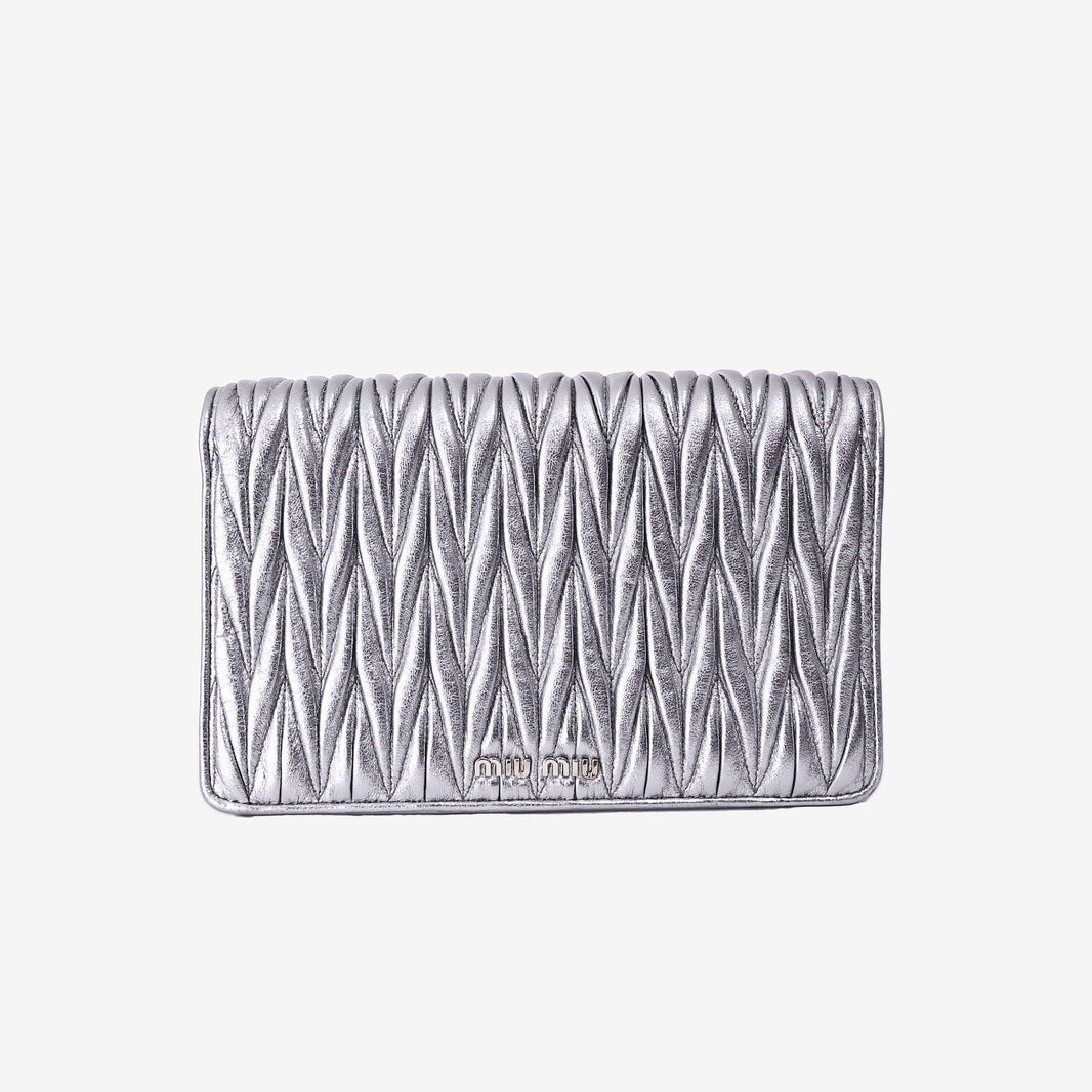 Miu Miu Matelassé Metallic Evening Bag in Silver Nappa Leather with Silver Hardware (Contact to Enquire)