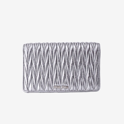 Miu Miu Matelassé Metallic Evening Bag in Silver Nappa Leather with Silver Hardware