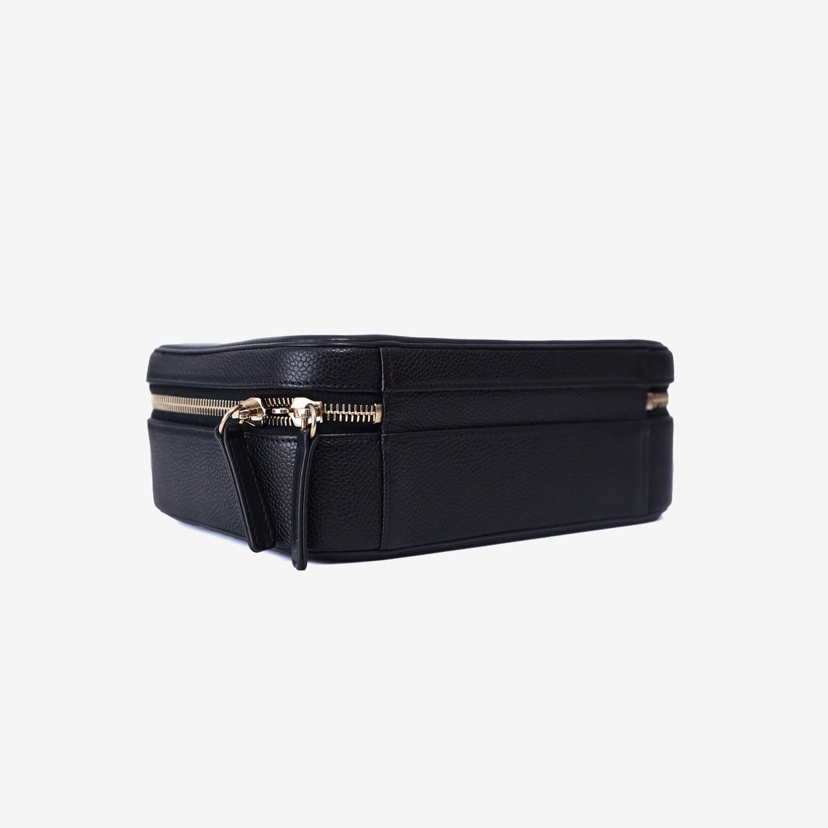 Chanel Filigree Mini Vanity Case in Noir Calfskin Leather with Gold Hardware bottom side view