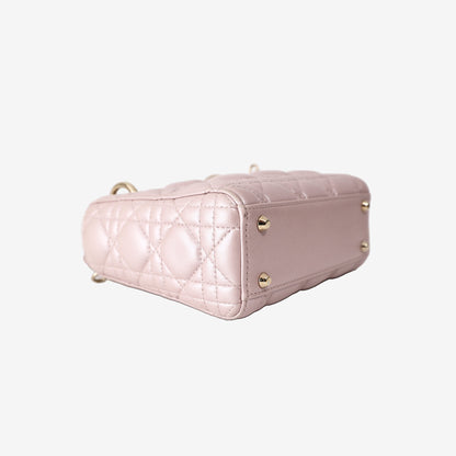 Christian Dior Lady Dior Mini in Pink Lambskin Leather with Gold Hardware
