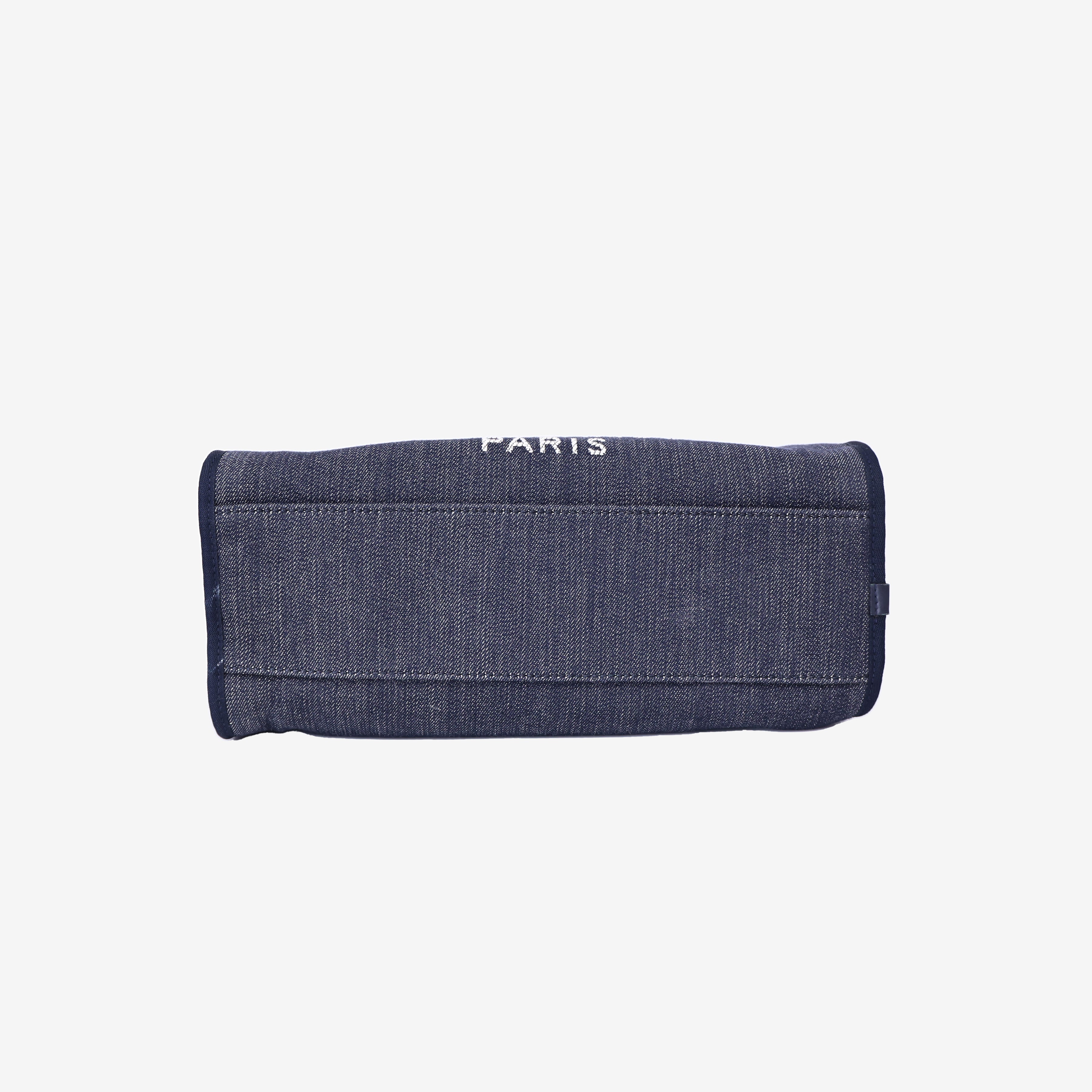 Chanel Large Bowling Bag in Blue Denim & Calfskin Leather with Silver Hardware bottom view