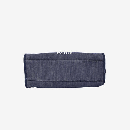 Chanel Large Bowling Bag in Blue Denim & Calfskin Leather with Silver Hardware bottom view