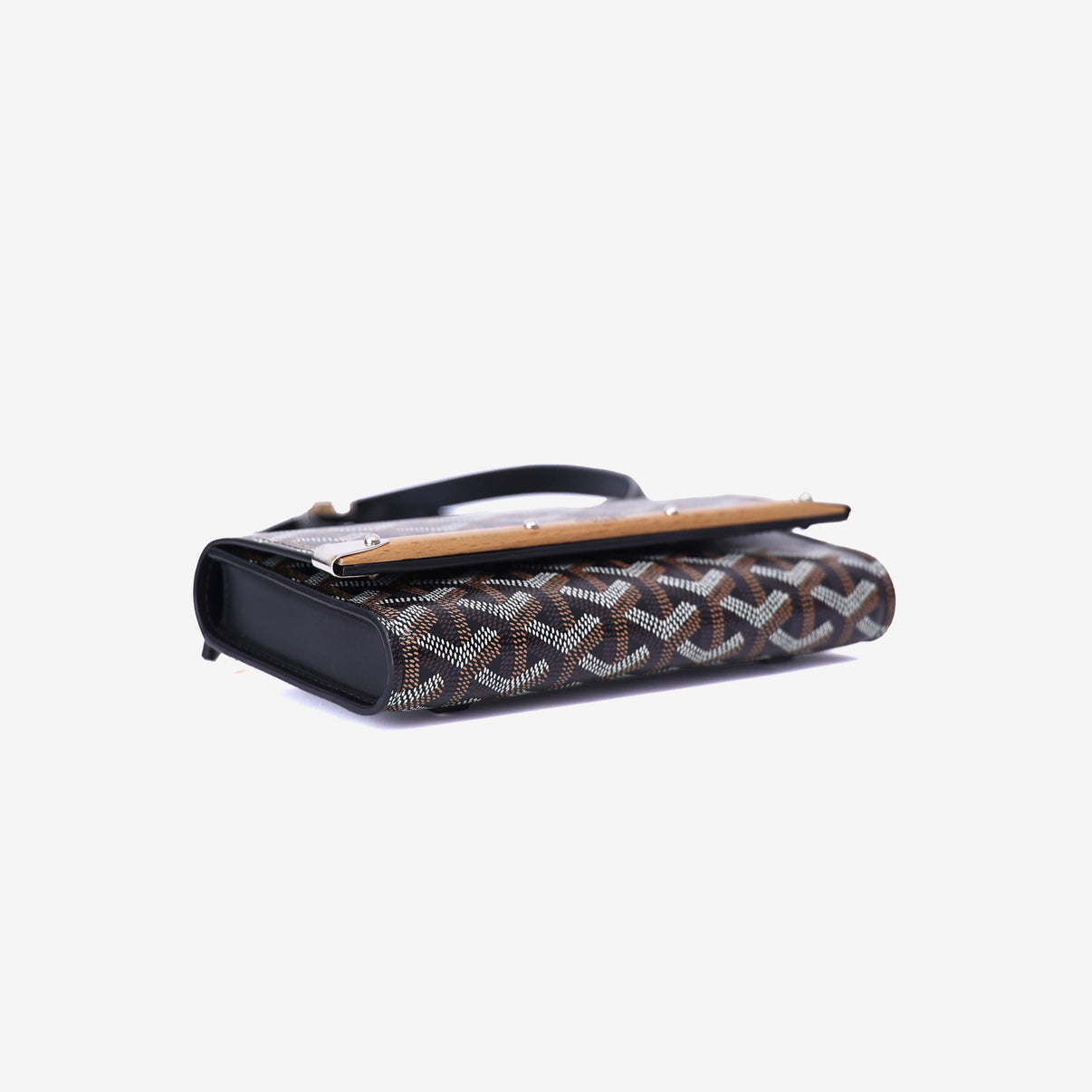 Goyard Monte Carlo PM Clutch in Black Goyardine Canvas with Leather and Wool Trim with Palladium Hardware bottom side view