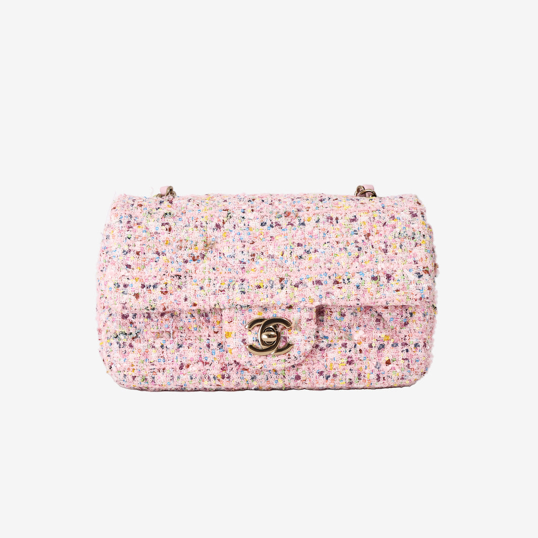 Chanel Mini Classic Rectangular Flap Bag in Pink Multicolour Tweed with Gold Hardware