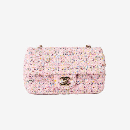 Chanel Mini Classic Rectangular Flap Bag in Pink Multicolour Tweed with Gold Hardware