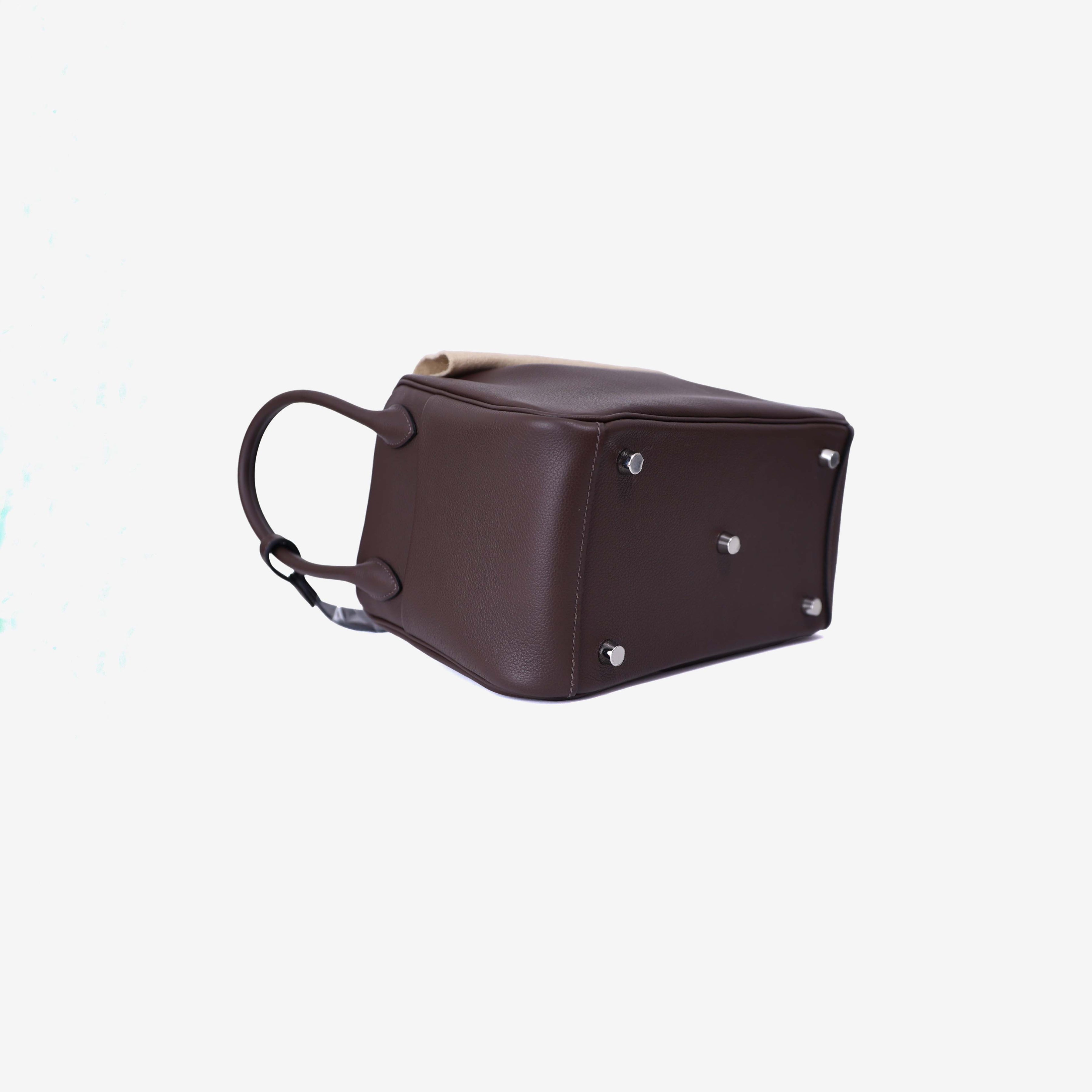 Hermès Lindy 26 in Moka Evercolor Leather with Palladium Hardware bottom side view