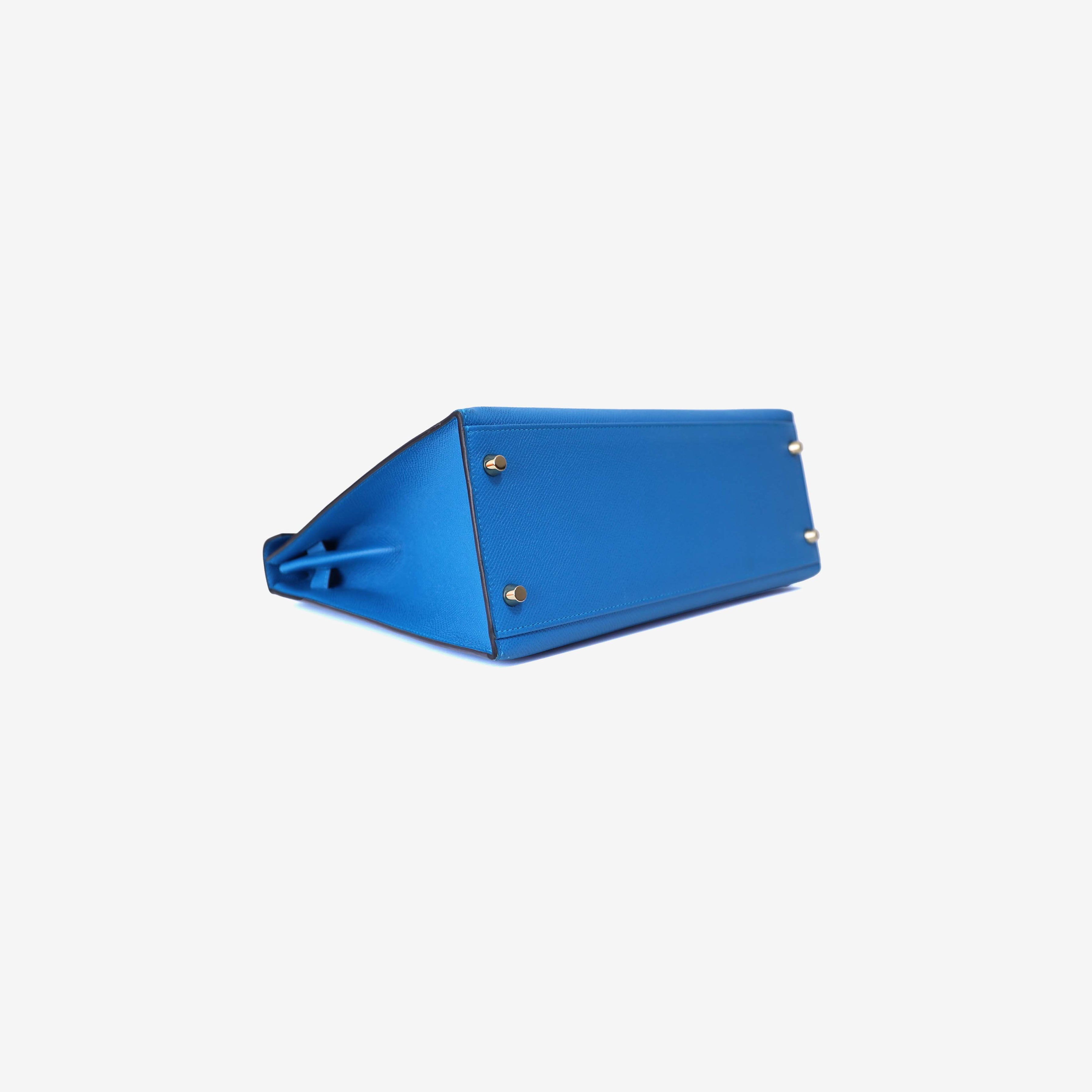 Hermès Kelly 32 in Blue Epsom Leather with Palladium Hardware bottom side view