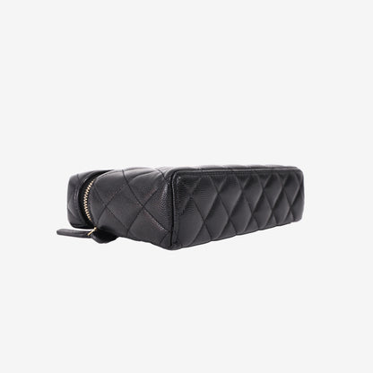Chanel Top Handle Slim Vanity Case in Black Caviar Leather with Gold Hardware
