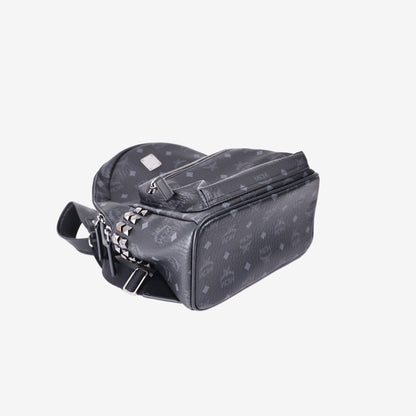 MCM Stark Side Studs Backpack in Black Visetos Coated Canvas with Gunmetal Hardware