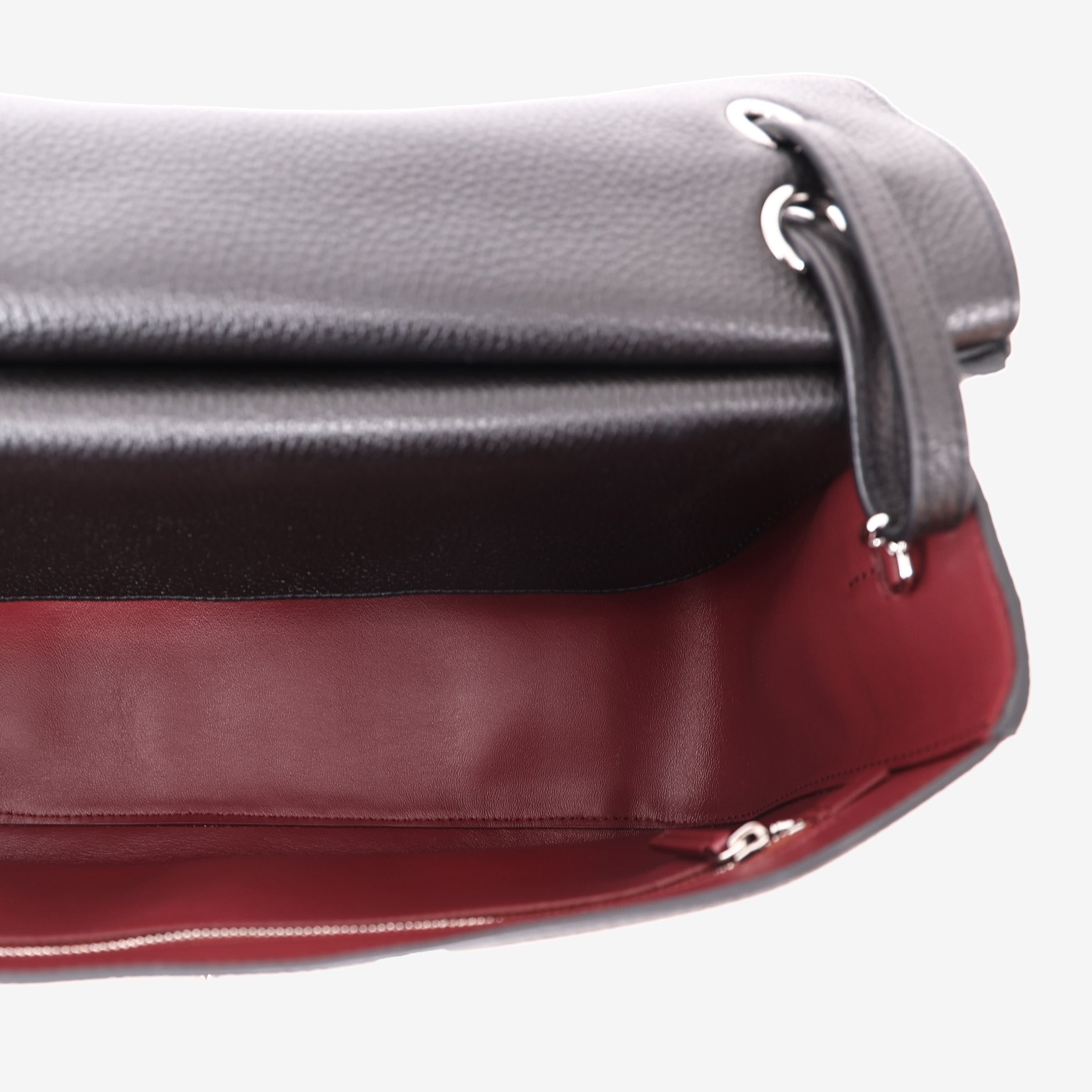 Chanel 26S Maxi Flap Bag in Black Grained Calfskin Leather with Silver Hardware interior view