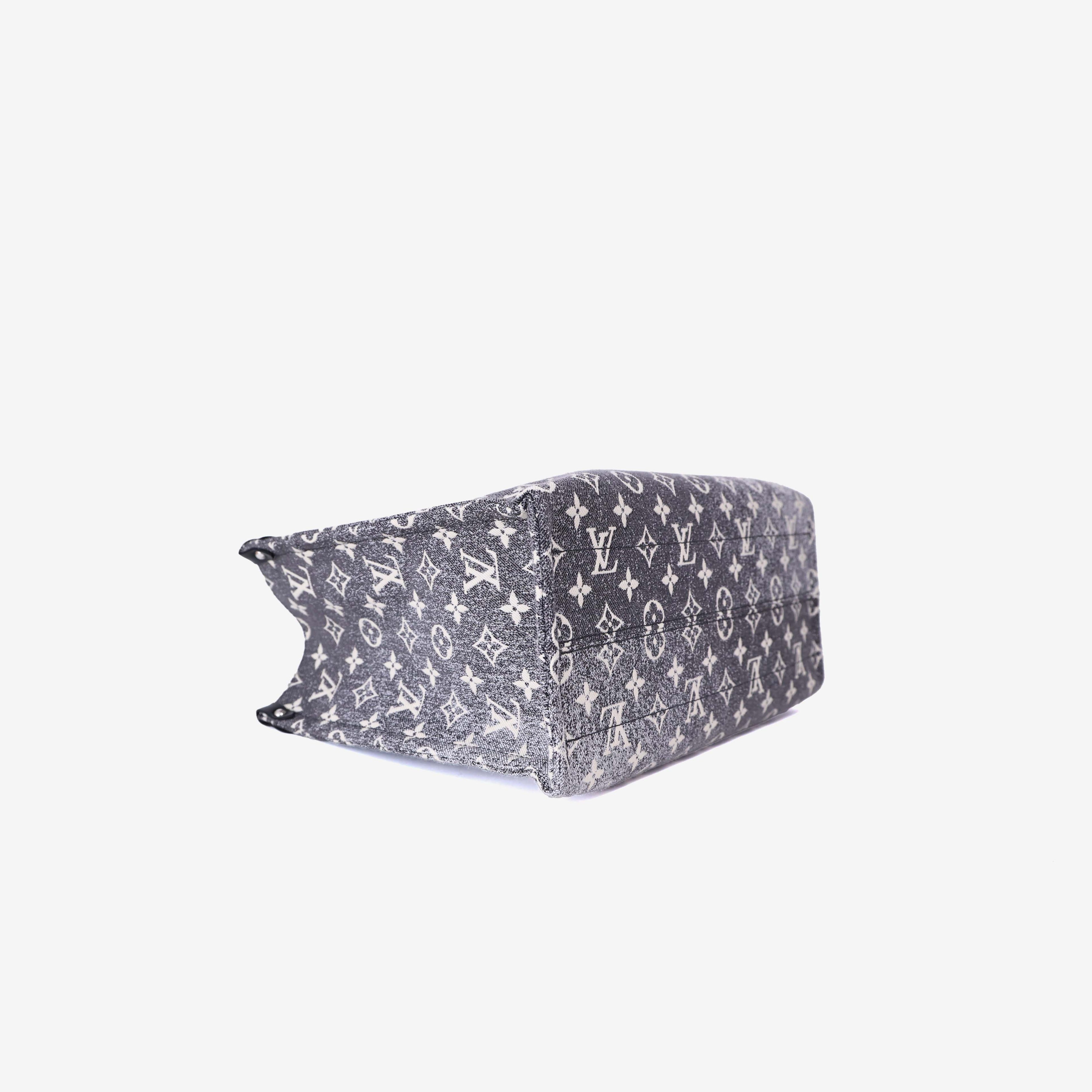 Louis Vuitton OnTheGo MM Tote Bag in Black Monogram Jacquard Denim bottom side view