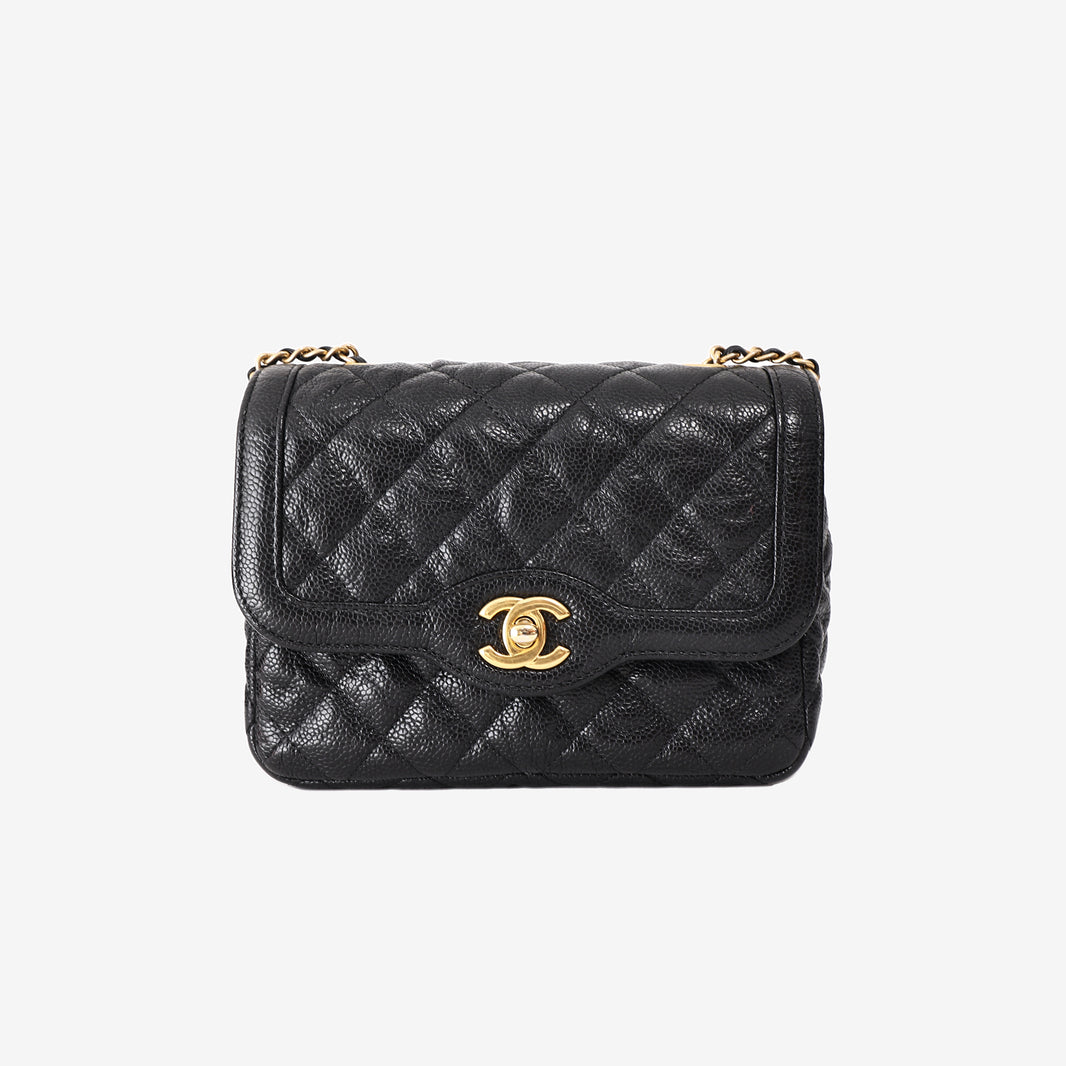 Chanel Flap Bag in Black Quilted Caviar Leather with Gold Hardware