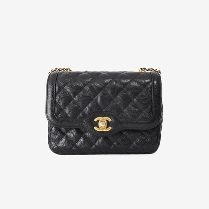 Chanel Flap Bag in Black Quilted Caviar Leather with Gold Hardware