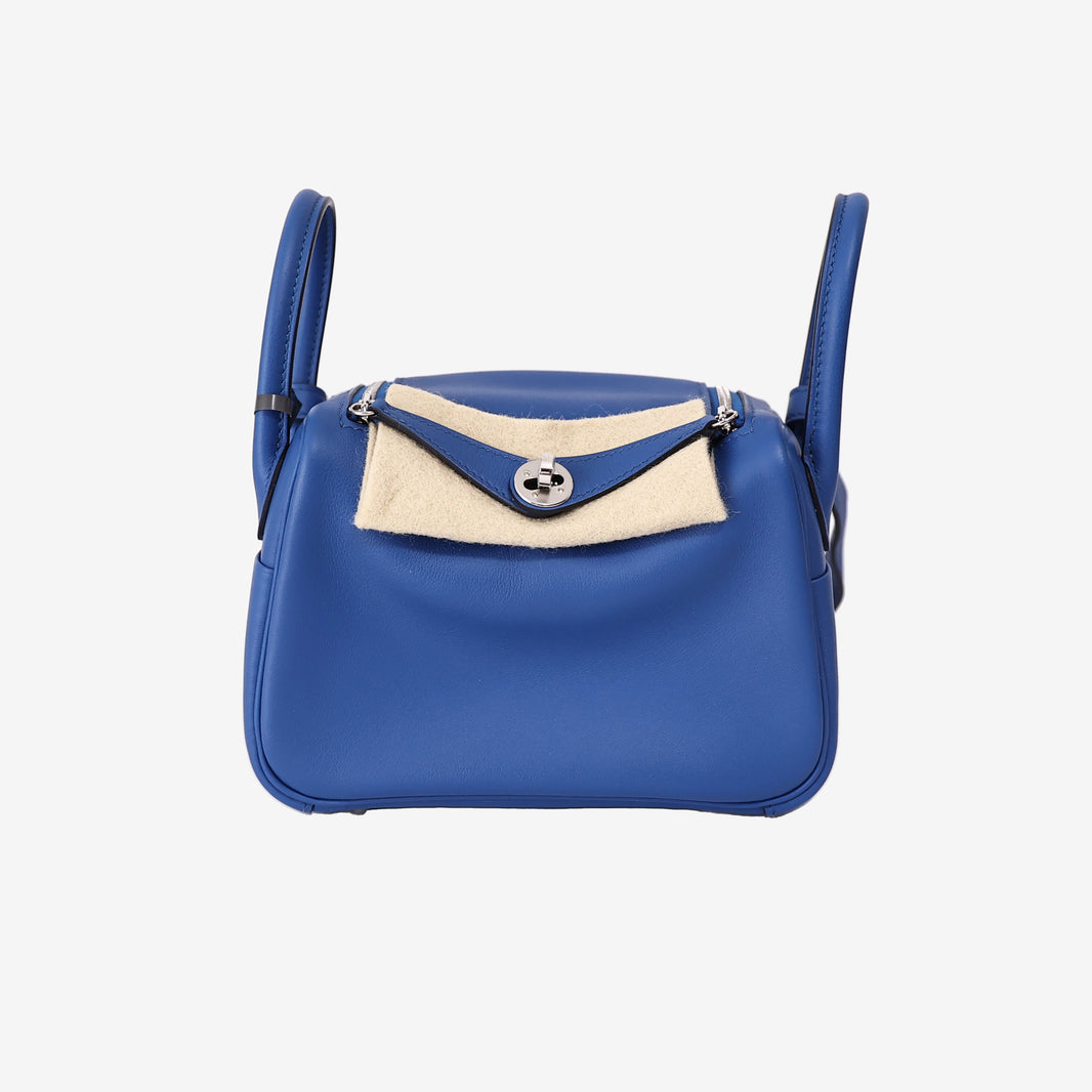 Hermès Mini Lindy 20 in Bleu Swift Leather with Palladium Hardware