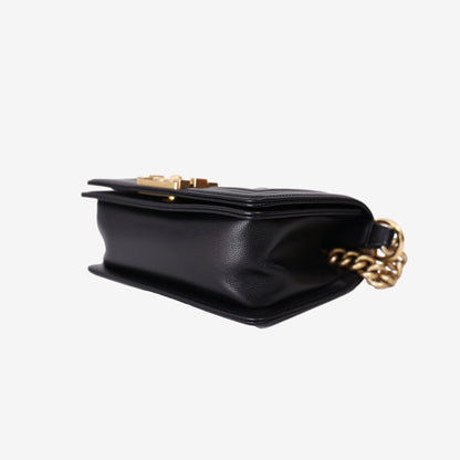 Chanel Small Boy Bag in Black Quilted Caviar Leather with Gold Hardware