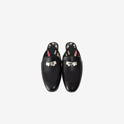 Hermès Oz Mules in Black Leather with Palladium-Plated Hardware (Size 37.5)