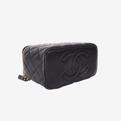 Chanel Classic Vanity Case with Chain in Black Caviar Leather with Gold Hardware