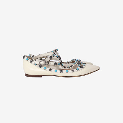 Valentino Garavani Rockstud Spike Flats in White Patent Leather (Size 38)