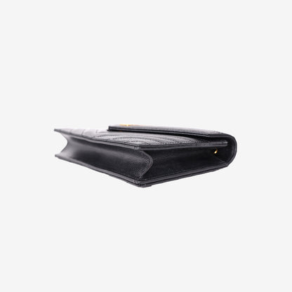 Saint Laurent Cassandre Envelope Chain Wallet in Black Grained Calfskin Leather