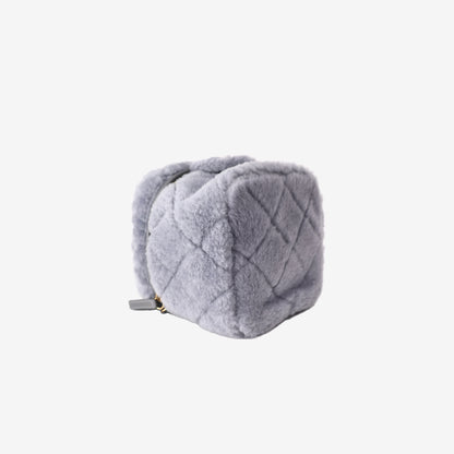 Chanel Mini Coco Handle Shearling Flap Bag in Grey Shearling/Lambskin Leather with Gold Hardware