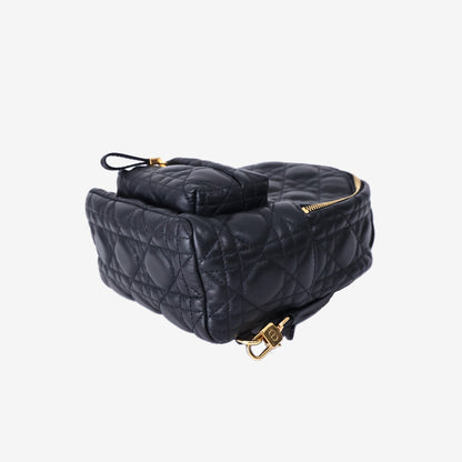 Dior Cannage Mini Backpack in Black Quilted Lambskin Leather with Gold Hardware