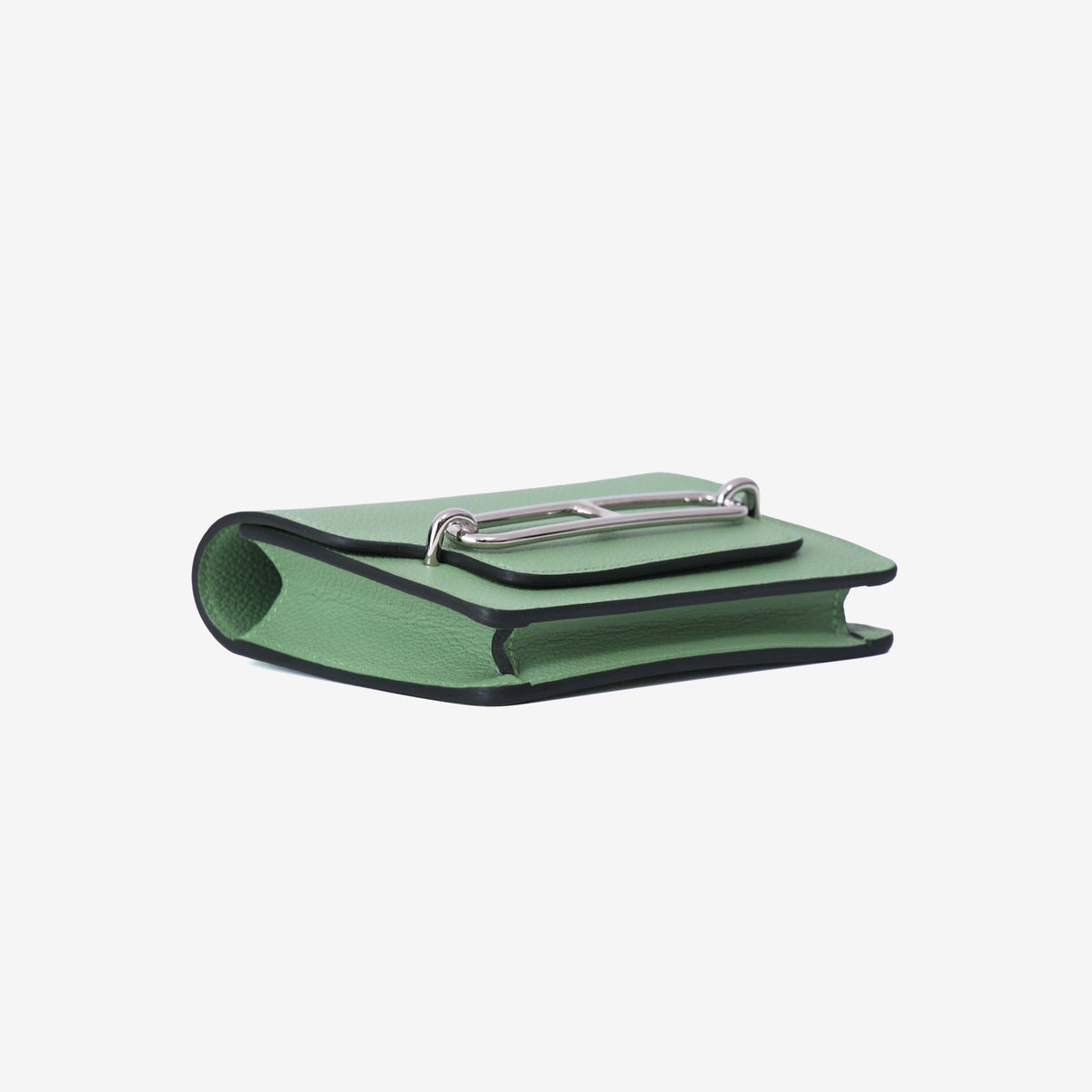 Hermès Roulis Wallet in Vert Criquet Evercolor Leather with Palladium Hardware bottom side view