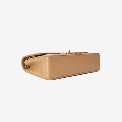 Chanel Vintage Classic Double Flap Medium Bag in Beige Caviar Leather with Gold Hardware bottom side view