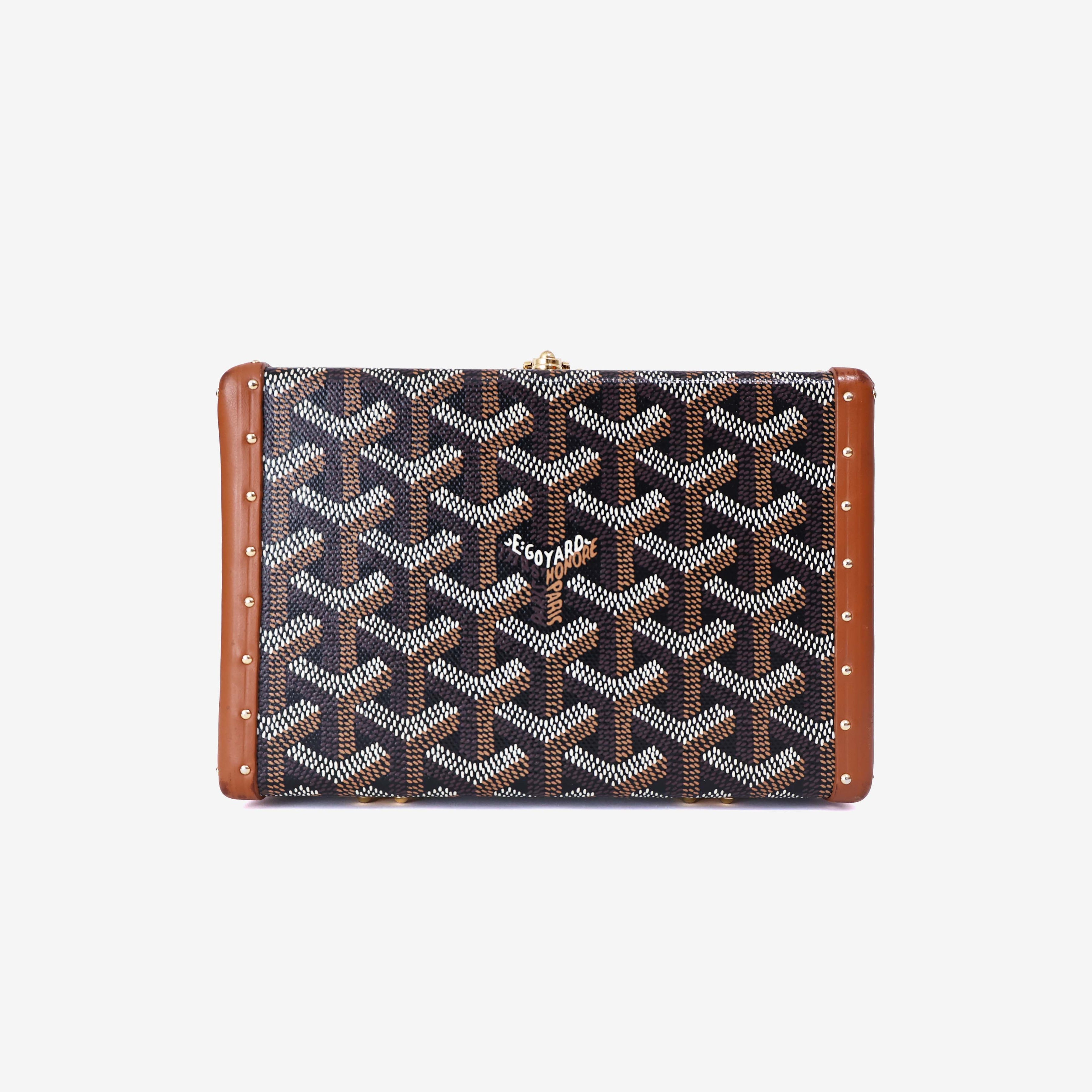Goyard Minaudière Trunk Shoulder Bag in Black/Tan Goyardine Canvas with Clamecy Cowhide with Gold Hardware back view