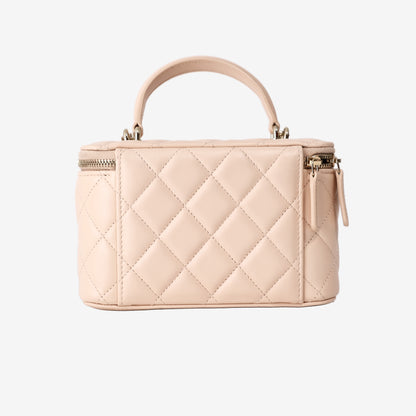 Chanel Small Top Handle Vanity Case with Chain in Pink Lambskin Leather with Gold Hardware