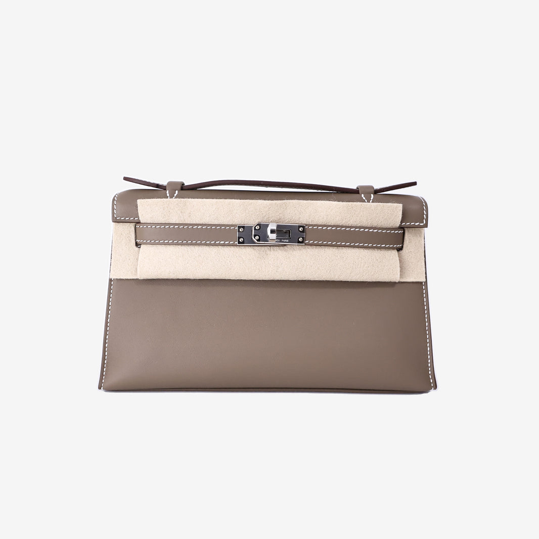 Hermès Kelly Pochette in Étoupe Swift Leather with Palladium-Plated Hardware
