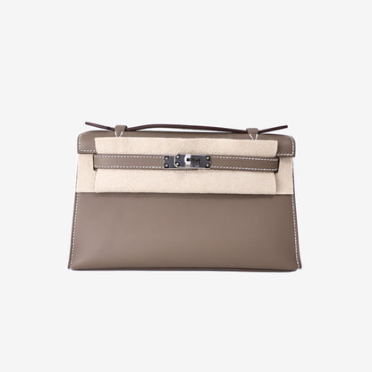 Hermès Kelly Pochette in Étoupe Swift Leather with Palladium-Plated Hardware