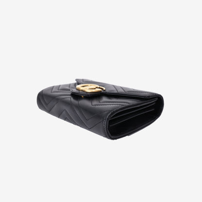Gucci GG Marmont Wallet on Chain in Black Matelassé Lambskin Leather with Gold Hardware